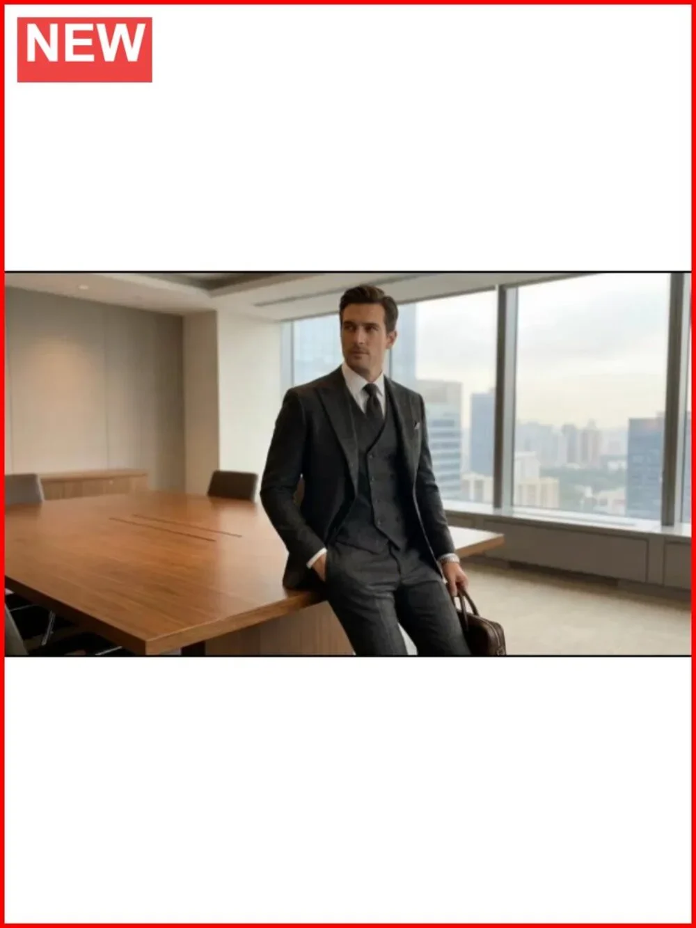 Men's 3 Piece Herringbone Tweed Suit Set Double Breasted Jacket Vest Pants